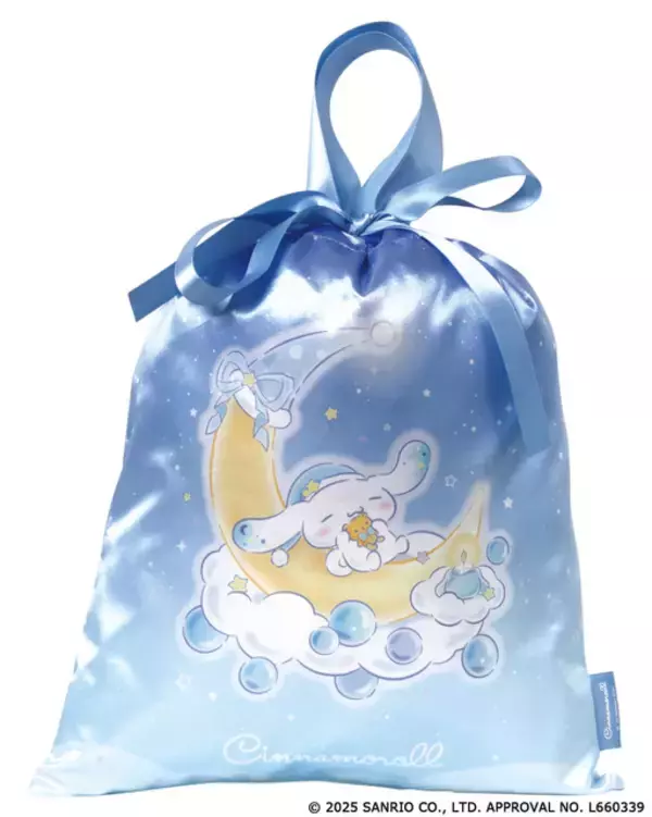 「キティ、マイメロ、ポムポムプリンらが月の上でスヤスヤ…♪ “ゆめかわ”巾着バッグがカプセルトイに登場」の画像