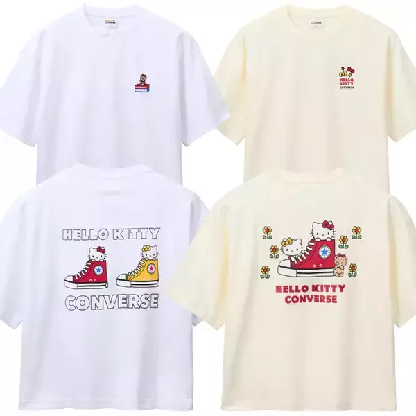 「おしゃれで着こなしやすいキティ♪ 「サンリオ」クラシックでカジュアルなハローキティデザインの「CONVERSE」コラボアパレルがPLAZAで限定販売」の画像
