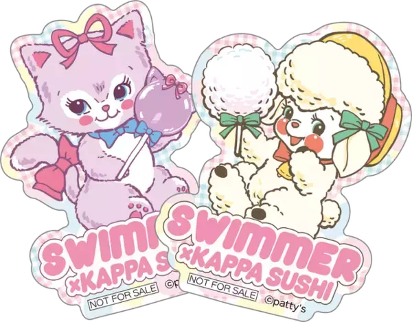 「SWIMMER」×かっぱ寿司コラボ！ キャミーやラッフィーのレトロポップなデザインが可愛すぎる♪ 食べ放題にチャレンジしてオリジナルステッカーをゲットしよう！