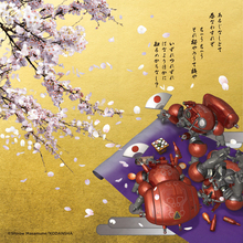 「攻殻機動隊」フチコマがみんなでお花見♪ 士郎正宗描き下ろし屏風画が洋金箔ステッカーに！「TechnoByobu（テクノ屏風）」の購入特典としてプレゼント