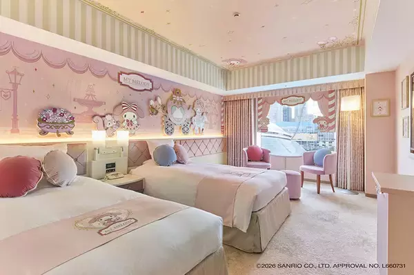 「「サンリオ」マイメロ＆クロミの世界にどっぷり浸かれる♪ ファン必見のデザートプレート付きコラボルームが可愛すぎる」の画像