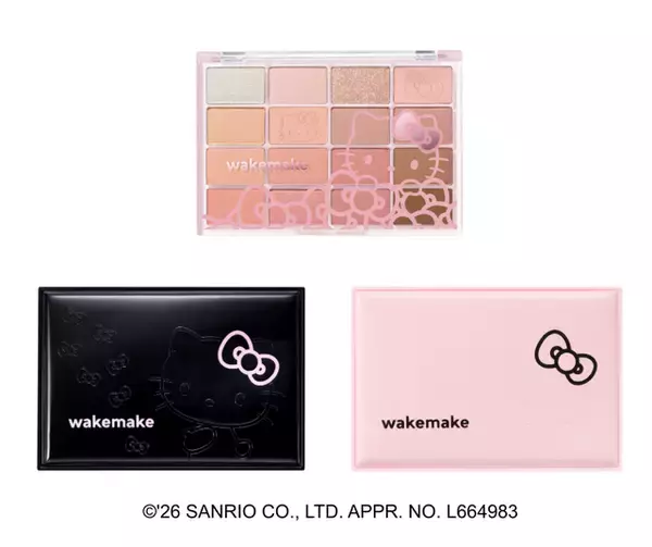「キティが大人かわいいコスメに大変身♪ 限定パケ＆カラーの定番アイパレットやリップも♪「wakemake」コラボ」の画像