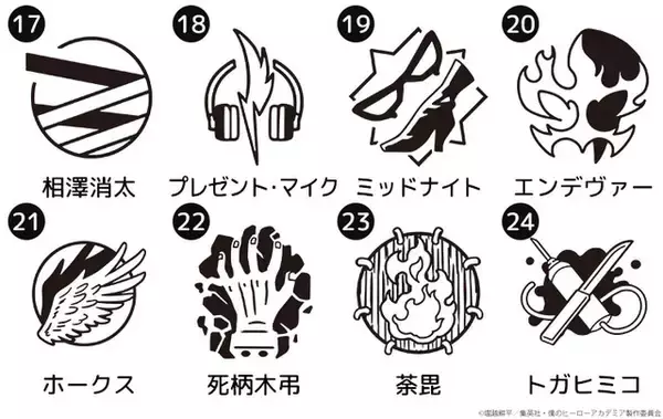 「「ヒロアカ」デクやオールマイトの紋章風シーリングスタンプ登場！ ヒーロー＆ヴィランの“個性”を刻む全24種」の画像