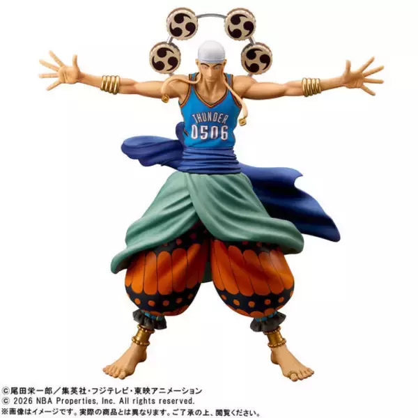 「「ワンピース」ギア5ルフィがシュート！エネルはディフェンス!?「NBA」コラボフィギュア第1弾が登場」の画像
