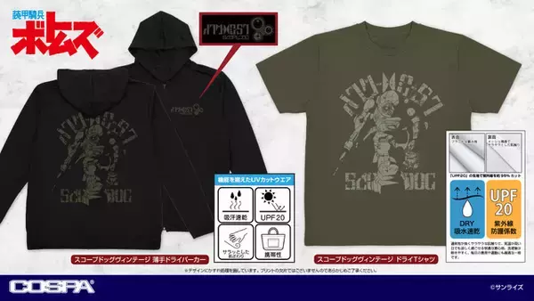 「スコープドッグが震えるほどかっこいい！！ 「装甲騎兵ボトムズ」夏にぴったりなドライパーカー＆ドライTシャツが登場！ ヴィンテージ風デザインでおしゃれに着こなそう」の画像