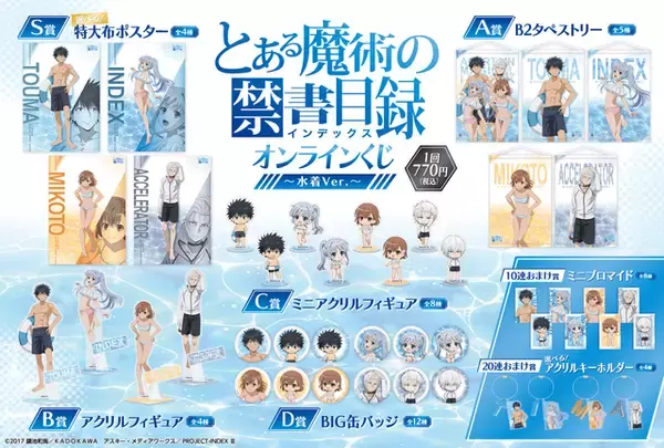 「キュートな水着姿にドキドキ♪「とある」インデックス＆美琴に、当麻、アクセラレータも水着姿に!? 描き下ろしオンラインくじ販売」の画像