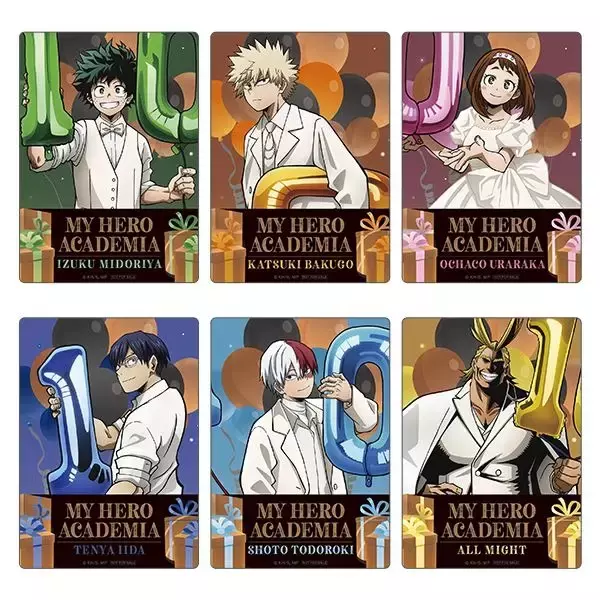 「デクはタキシード姿、お茶子は純白ドレスでお祝い♪ 「ヒロアカ」オールマイトや爆豪たちが10周年をお祝い！ アニメイトでフェア開催」の画像