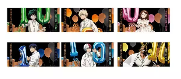 「デクはタキシード姿、お茶子は純白ドレスでお祝い♪ 「ヒロアカ」オールマイトや爆豪たちが10周年をお祝い！ アニメイトでフェア開催」の画像