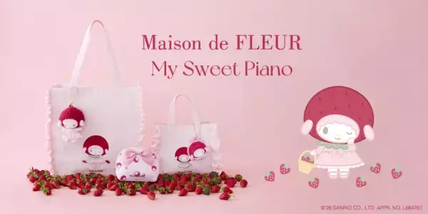 「「サンリオ」マイスウィートピアノの誕生日をお祝い☆ いちご頭巾がかわいいフリルトートバッグなど5アイテム【Maison de FLEURコラボ】」の画像