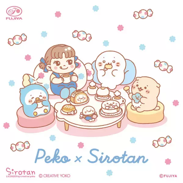 「不二家」ペコちゃん×しろたんのコラボ☆限定グッズが盛りだくさん！アクリルチャームに限定パケミルキー缶、「ミルキー×しろたん」グッズも展開