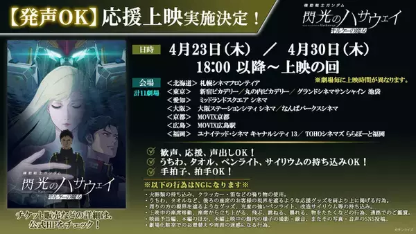 「「ガンダム 閃光のハサウェイ」マフティーとキルケー部隊の攻防を声援で後押し！ 応援上映が開催【4月23日＆30日】」の画像
