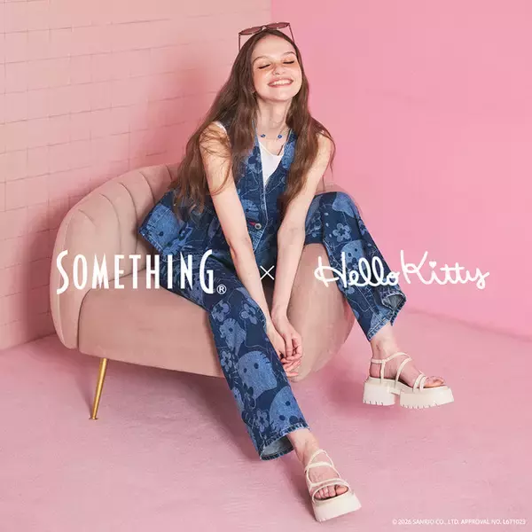 「「サンリオ」キティの総柄デニムが可愛すぎる!! ジーンズブランド「SOMETHING」と初コラボした限定アイテムが新登場♪」の画像