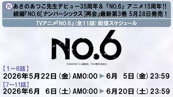 「「NO.6」アニメ無料配信がスタート！梶裕貴＆細谷佳正ら出演！ 原作者・あさのあつこ作品のキャラ人気投票も実施中」の画像