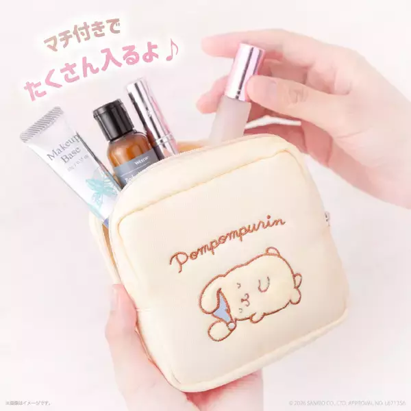 「「サンリオ」キティやクロミ、ポチャッコらが小物入れにピッタリなスクエアポーチに☆パステルカラーが可愛いハンドタオル&ミラーセットも」の画像