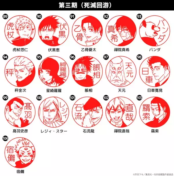 「呪術廻戦」ドブカス直哉、“やり直しだ”日車ら16名が“はんこコレクション”に追加♪ 全104種のバリエーションに！