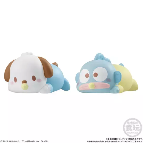 「「サンリオ」キティやポムポムプリン、シナモンたちがベビーverでやわらかソフビ化♪食玩「もっちりころりん♪」登場」の画像