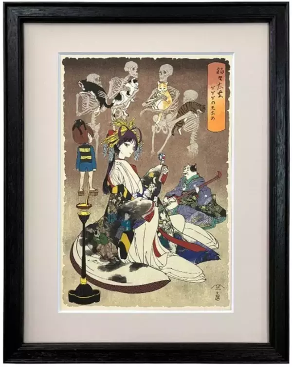 「艶やかな姿のねこ娘が美しい…♪ 「ゲゲゲの鬼太郎」新作浮世絵が登場！和装姿の鬼太郎父＆水木も必見」の画像