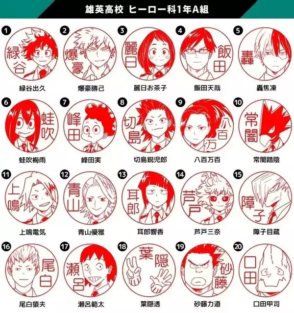 「「ヒロアカ」デク、お茶子、トガヒミコが実用性のあるはんこになって登場♪全72種のキャラ、好きな文字でオーダー可能」の画像