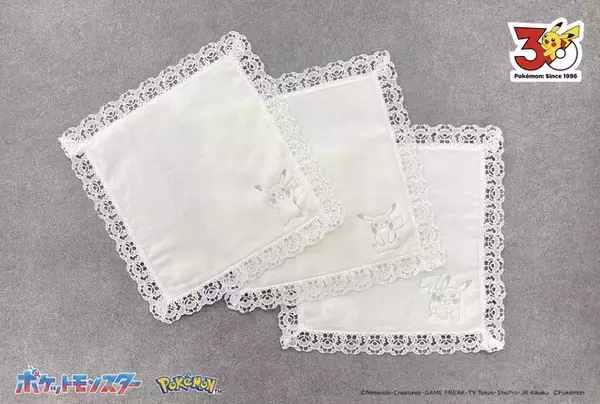 「ピカチュウの刺繍ワンポイントが可愛い♪ 上品レースのハンカチが登場！ 26年4月中旬販売」の画像