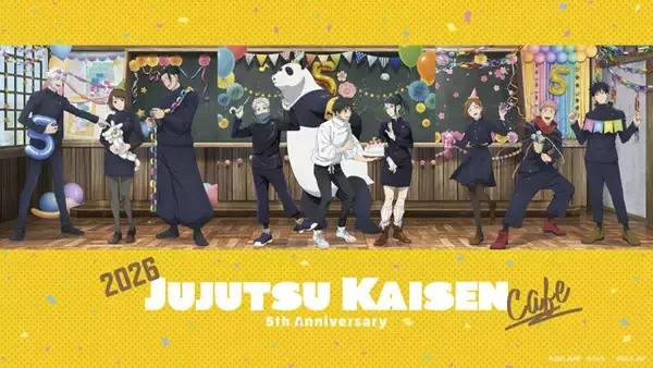 「“黒閃”ドーナツサンドが美味しそう♪ 「呪術廻戦」1年ズ、2年生、さしす組がアニメ5周年をお祝い！ 東京・名古屋・大阪で「呪術廻戦カフェ2026 5th Anniversary」開催決定」の画像
