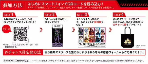 「「エヴァ」オリジナルステッカーをゲット♪ 30周年記念展in名古屋にて名古屋市交通局とのコラボデジタルスタンプラリー開催！ ご当地お菓子「ぴよりん」デザインのトートバッグがもらえる」の画像