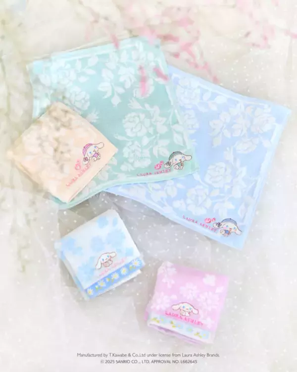 「「サンリオ」シナモン＆キティが大人かわいい“ローラ アシュレイ”とコラボ♪ ハンカチシリーズ新作登場」の画像