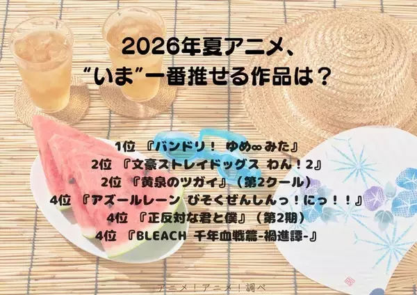 「2026年夏アニメ、“いま”一番推せる作品は？ 2位は「文スト わん！2」＆「黄泉のツガイ」、1位は「バンドリ！ ゆめ∞みた」」の画像