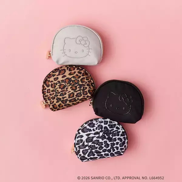 「「ハローキティ」ふわもこ＆レオパード柄が“オトナ女子”にピッタリ！ お顔ポーチや晴雨兼用折りたたみ傘も」の画像