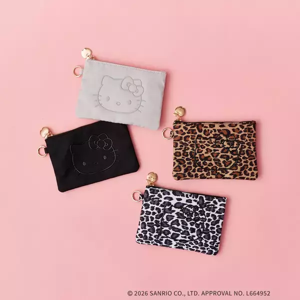 「「ハローキティ」ふわもこ＆レオパード柄が“オトナ女子”にピッタリ！ お顔ポーチや晴雨兼用折りたたみ傘も」の画像