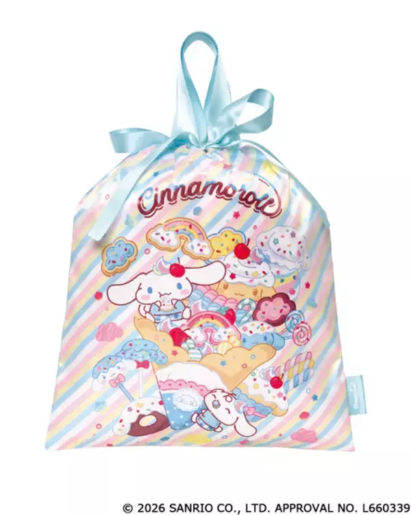「「サンリオ」キティ、シナモロール達がクレープをもぐもぐ♪ ツヤツヤ生地の巾着がカプセルトイに登場！5月上旬から」の画像