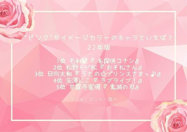 ピンク がイメージカラーのキャラといえば 3位 うたプリ 日向大和 2位 おそ松さん トド松 1位 名探偵コナン 毛利蘭 22年版 22年3月4日 エキサイトニュース