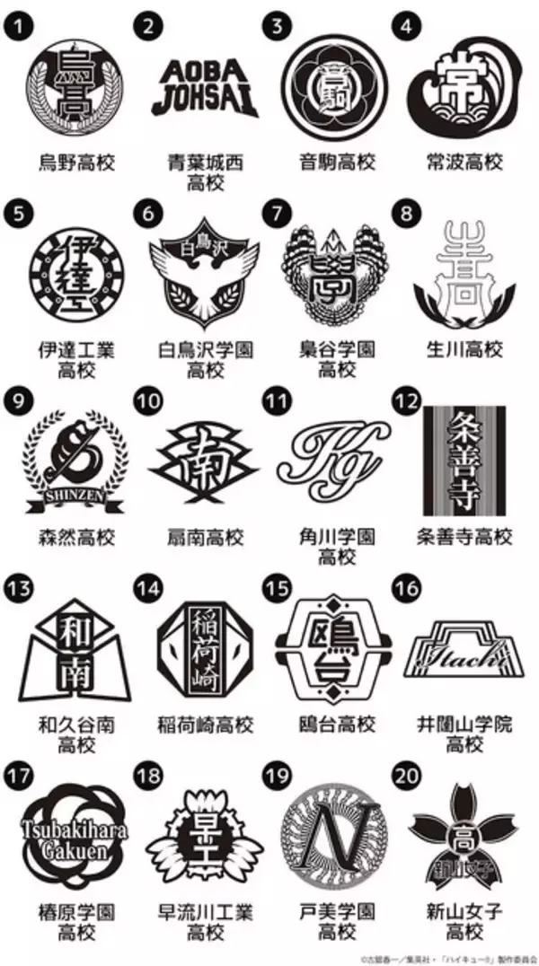 「「ハイキュー!!」烏野、青葉城西、音駒など20校の校章スタンプコレクションが登場！推し高校のグッズを作れちゃう♪」の画像