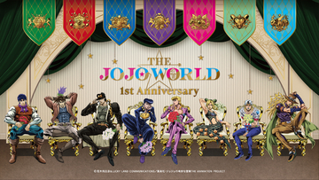 「ジョジョ」体験型公式ショップが1周年ッ★ ジョナサンたちが花束を手にした新ビジュ！新グッズやミニゲーム、フードメニューなども登場♪
