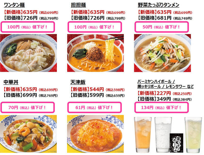 バーミヤン「ラーメン」など全16品を値下げ！リニューアル＆復活などメニュー大改訂