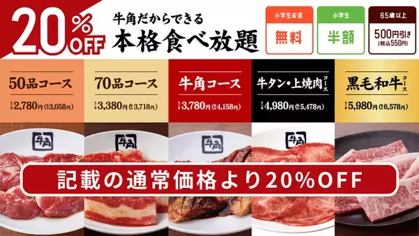「牛角「食べ放題」約2500円～！5日間限定の"肉の日"追加企画！これは行くしか」の画像