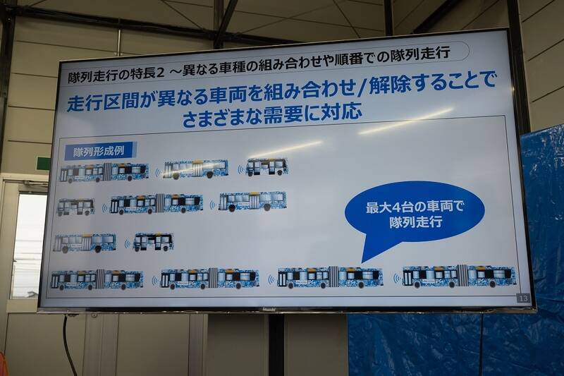 ソフトバンクとJR西日本、専用テストコースでバスの自動運転と隊列走行の実証実験