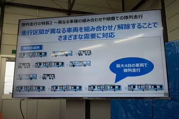 「ソフトバンクとJR西日本、専用テストコースでバスの自動運転と隊列走行の実証実験」の画像