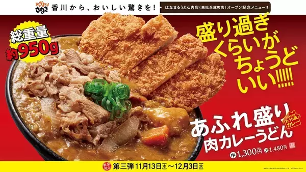 総重量1kgに迫る「あふれ盛り肉カレーうどん」！全国の店舗で本日販売スタート