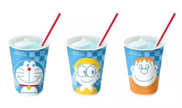 「縁日がテーマ！ マクドナルド「マックシェイクラムネ」「チョコバナナパイ」ドラえもんパッケで提供」の画像