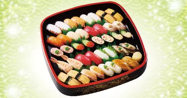 「すし18貫999円（税別）土日限定で!! 1貫あたり55.5円とお値打ち」の画像