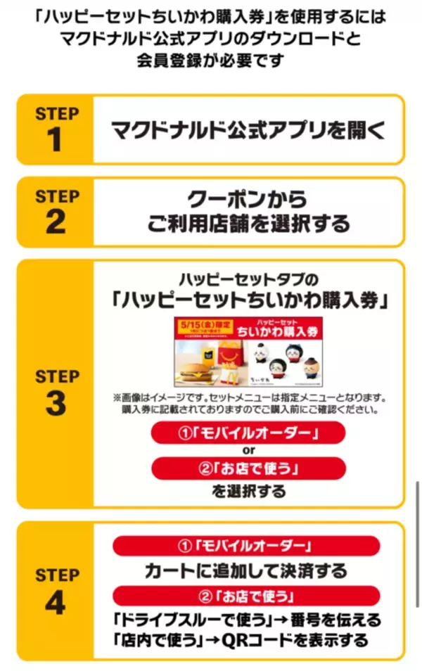 「【本日開始】マクドナルド「ちいかわ」ハッピーセット買う前に注意！“購入券”が必要です」の画像