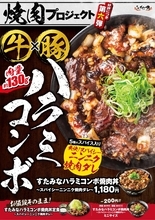 牛×豚の豪快丼！肉量130g、 伝説のすた丼屋「すたみなハラミコンボ焼肉丼」