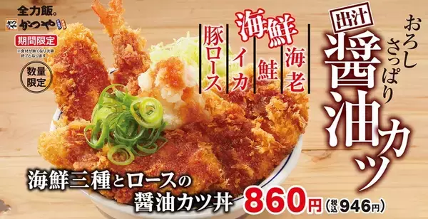 かつや新作、物量系カツ丼！エビ・鮭・イカにとんかつまで
