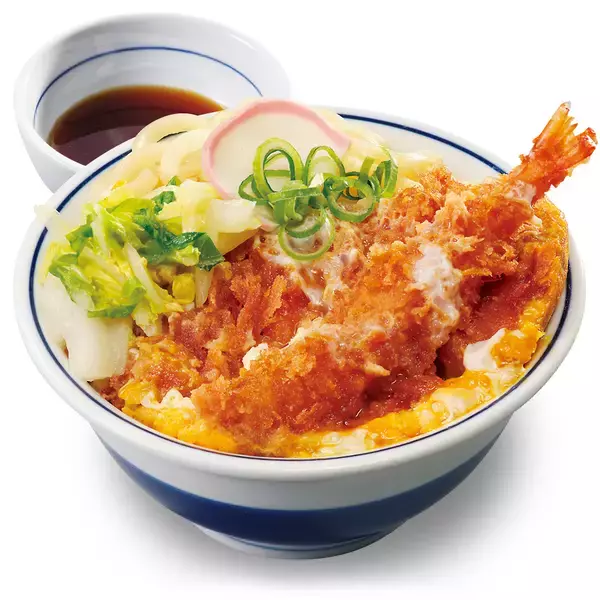 「やば！かつや「鍋焼き風カツ丼」“うどん”入りで登場　カツ×エビまで、ボリューム把握不能」の画像