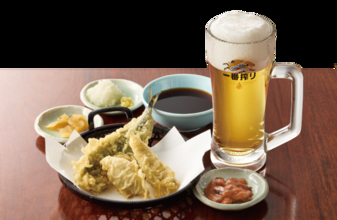 【本日】てんやで秋刀魚つまみに生ビール！ 天ぷら3種＋塩辛で1000円