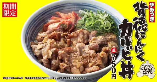 背徳感満載…！「にんにくカルビ丼」など3種の新作が、肉丼専門店に登場