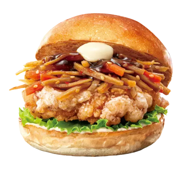 「口が幸せになるやつ！ チキン竜田×きんぴらの「鶏ごぼうバーガー」など4種登場」の画像