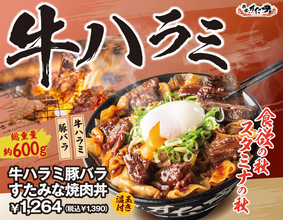 【本日】総重量600g、肉2倍盛りも！ 牛ハラミ×豚バラの豪快焼肉丼がすた丼に