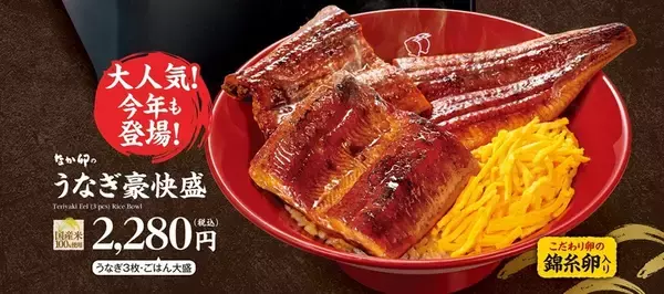 うなぎ1本分がどーん！なか卯「うなぎ豪快盛」今年も登場