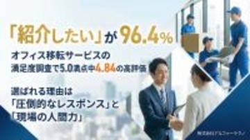 「紹介したい」が96.4%――オフィス移転サービスの満足度調査で4.84の高評価。選ばれる理由は「圧倒的なレスポンス」と「現場の人間力」